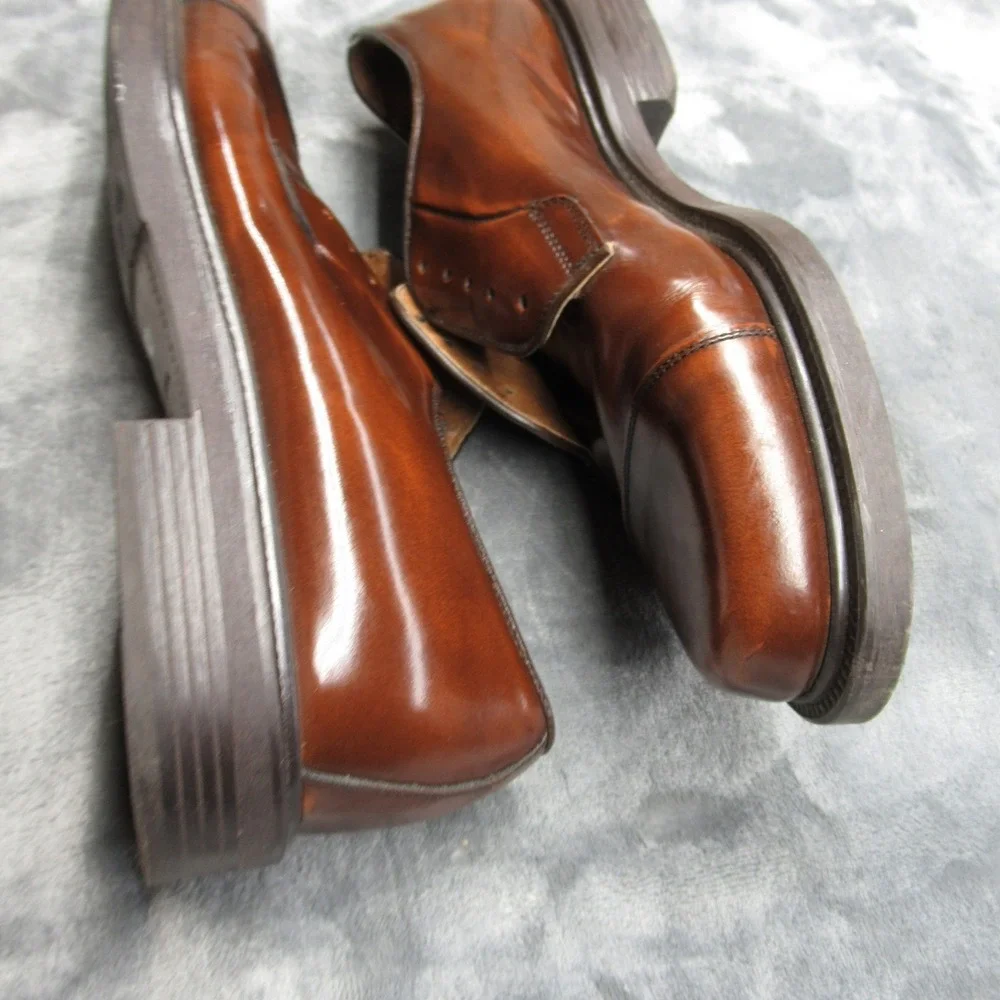 Lavorazione Artigiana Men 7.5M Dress Shoes Brown Leather Gloss Italy Made READ